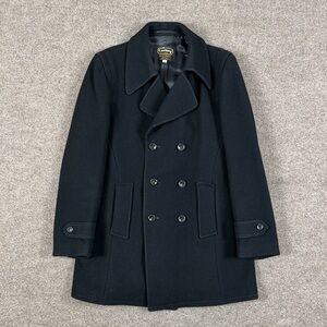 Vintage Virany Black Wool Double Breasted Pea Coat Men’s 42 Preppy Winter Jacket